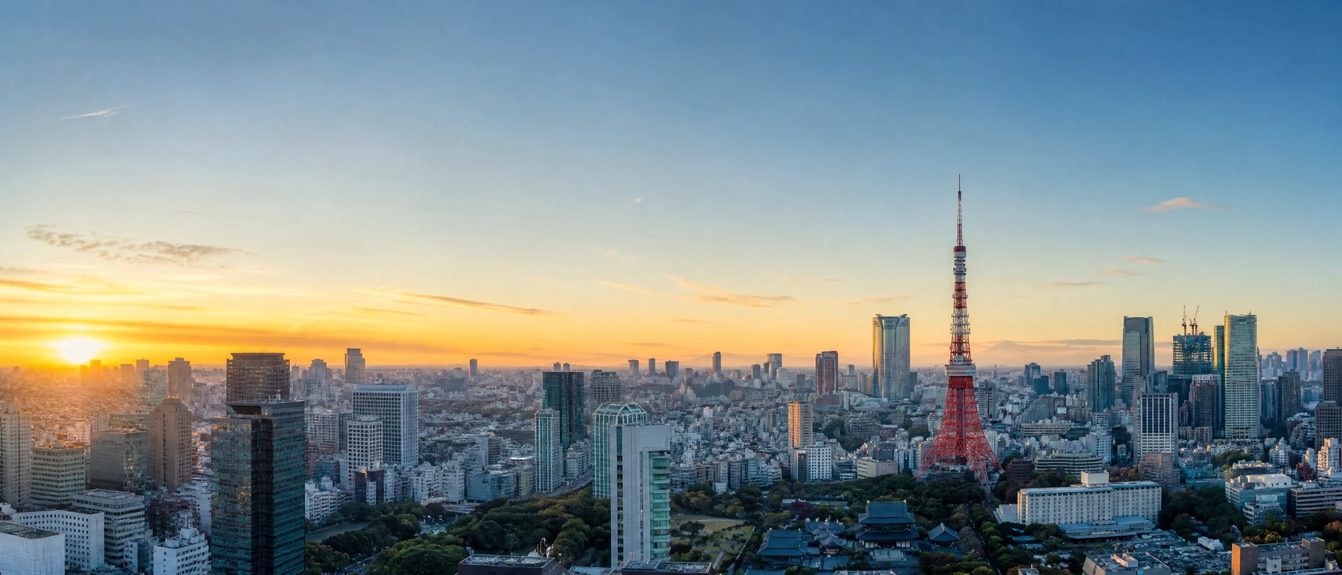 東京の朝焼けの街並み